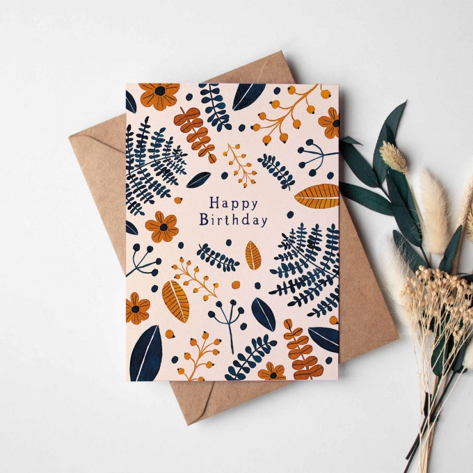 Paperlandscape | Faltkarte | Happy Birthday | Geburtstagskarte | Wilde Blätter | Pflanzen Karte 