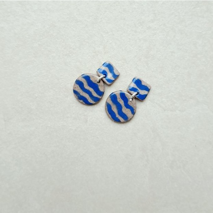 Skelini - Porzellan-Ohrringe mit blauen Wellenmustern