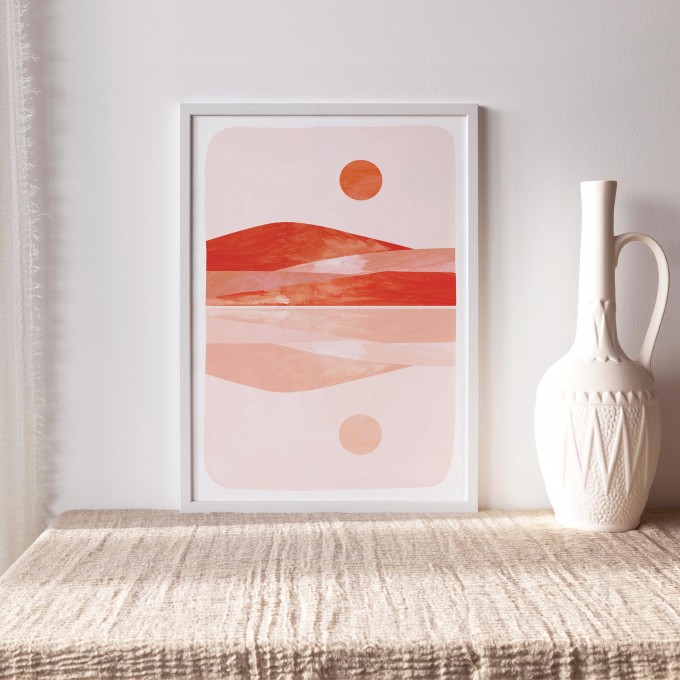 Paperlandscape | Kunstdruck "Berge mit Spiegelung" | Art Print Landschaft | rost orange | verschiedene Größen