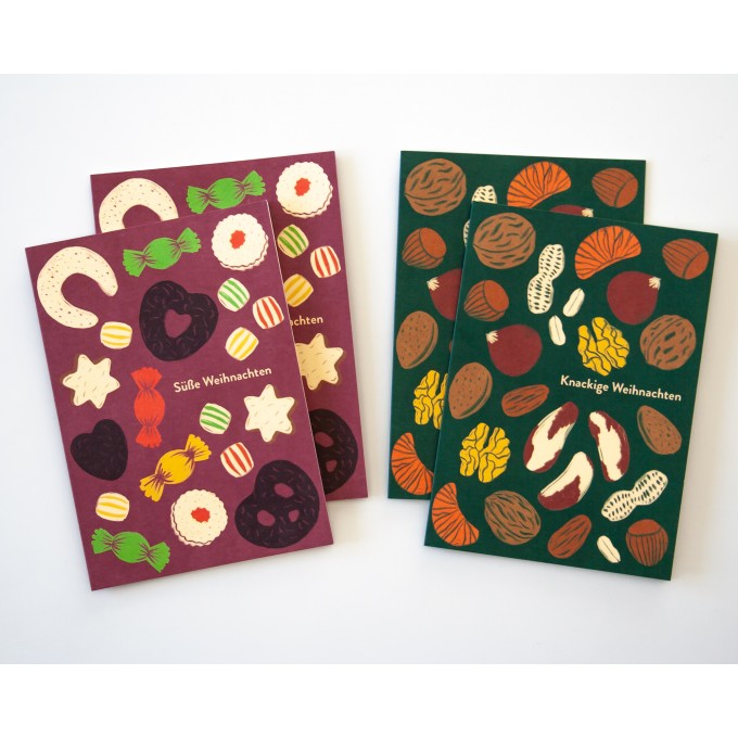 4er Set Weihnachtskarten »Süße/Knackige Weihnachten« // Papaya paper products