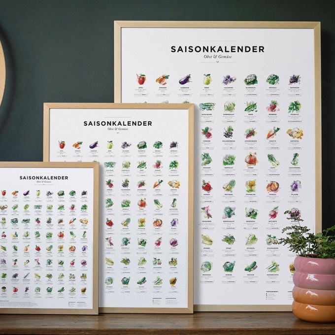 Saisonkalender Obst & Gemüse im Garten – Poster / Plakat in Farbe (ohne Rahmen)