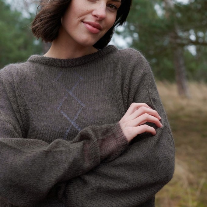 Mohair Pullover RIKKI mit Ajourmuster (dunkelbraun) von wildes.