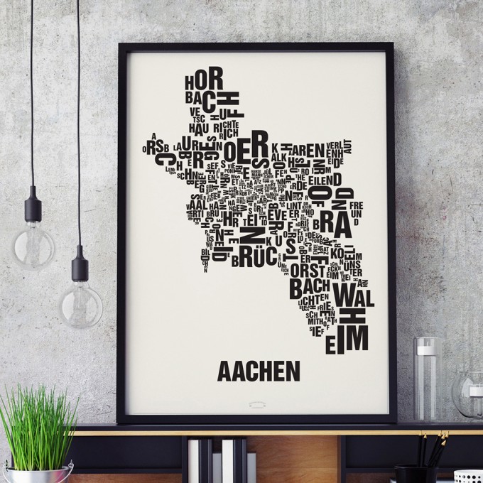 Buchstabenort Aachen Stadtteile-Poster Typografie Siebdruck