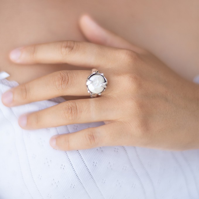 Ring Perle silber gefasst Fünf Clothing (LB)