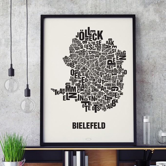 Buchstabenort Bielefeld Stadtteile-Poster Typografie Siebdruck