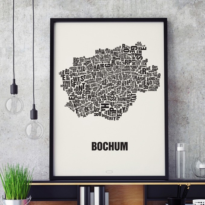 Buchstabenort Bochum Stadtteile-Poster Typografie Siebdruck