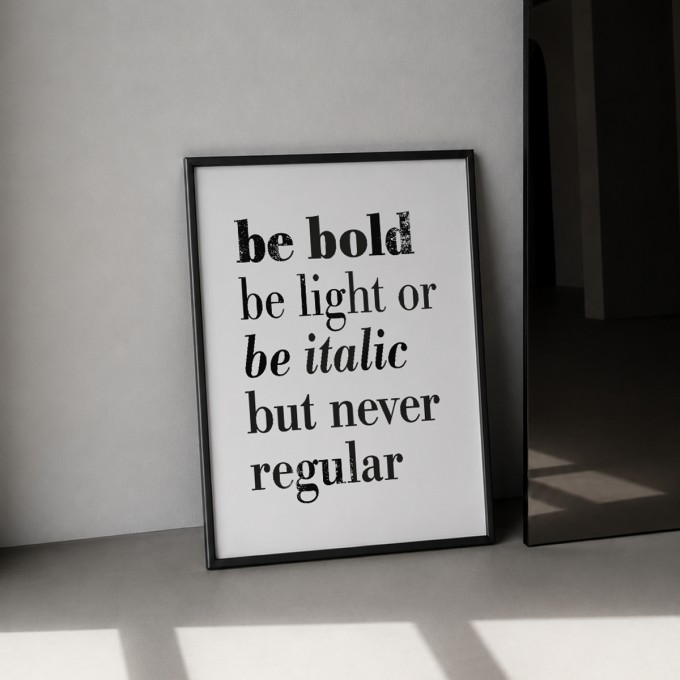 Handgefertigter Linoldruck »Be bold, be light or be italic but never regular«, (DIN A4), Limited Edition - The True Type