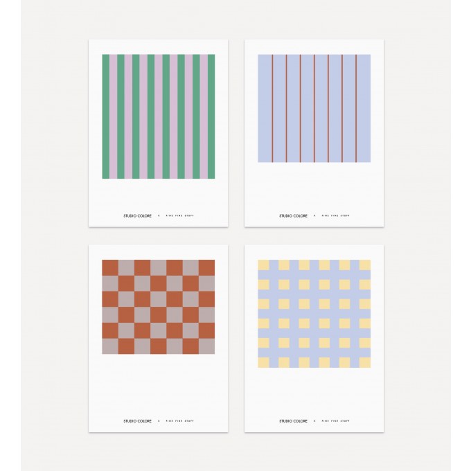 FINE FINE STUFF - 4er Posterset - Stripes & Checks - 30x40 Poster