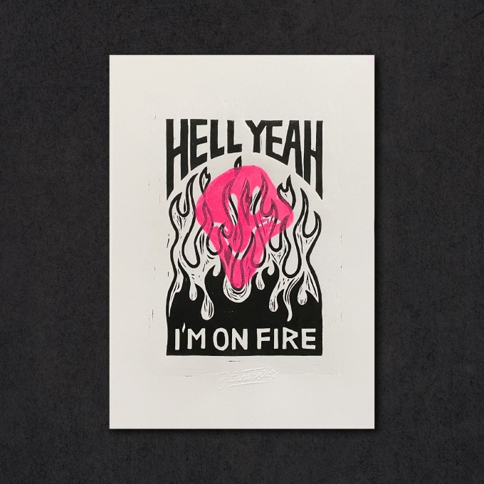 Juliana Fischer - Hell Yeah - Linoldruck - Neonpink - DIN A4
