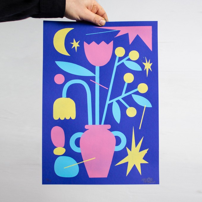 Martin Krusche - Schablonendruck »Blumenstrauss bei Nacht«, DINA3 (29,7x42cm)