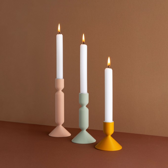 TEO - Kerzenständer - BONBON 3er Set, 98% recycled (rPLA) rosa-salbei-ocker