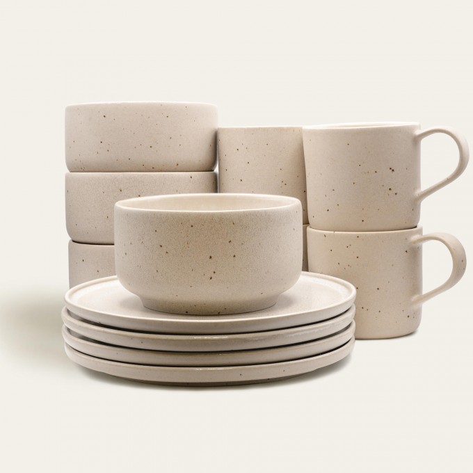 Handgemachtes Steingut Brunch-Set Eelina - Cappuccino Beige - EDDA stoneware