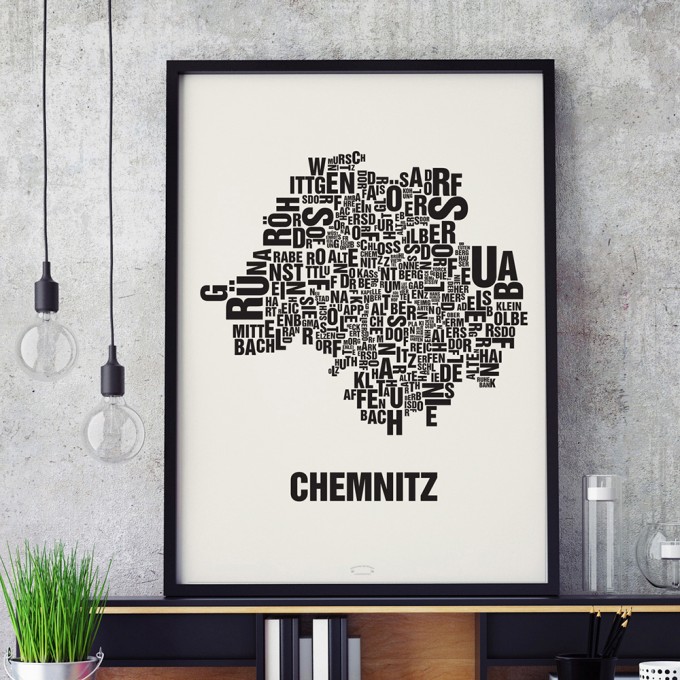 Buchstabenort Chemnitz Stadtteile-Poster Typografie Siebdruck
