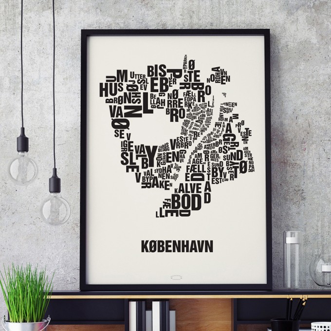 Buchstabenort Kopenhagen København Stadtteile-Poster Siebdruck Typografie