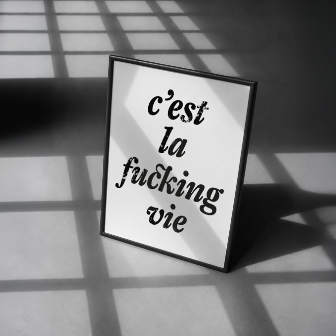 Handgefertigter Linoldruck  »C’est la … vie«, (DIN A4), Limited Edition - The True Type