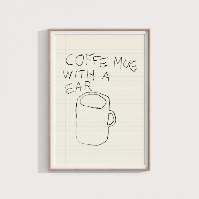 Coffee mug with an ear – Print von Lavanda Posters