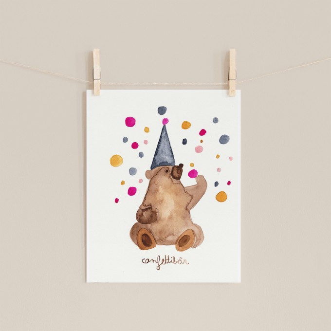 hasenkinder - Aquarell Poster "Confettibär" 18x24