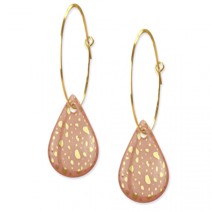 lille mus Creole mit Porzellan-Anhänger TERRAZZO Gold Porzellanschmuck