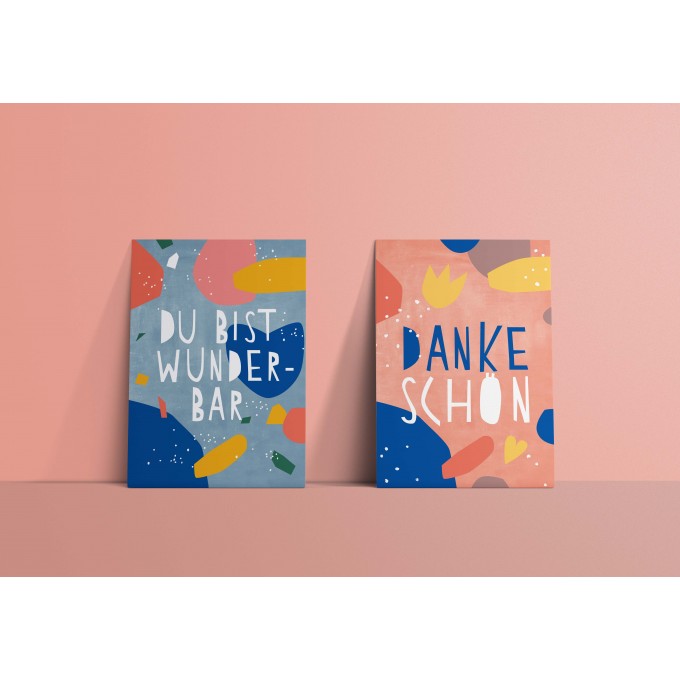 Designfräulein // Postkartenset  // Du bist wunderbar & Dankeschön