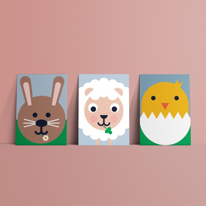 Designfräulein // »Funny Faces Ostern« // Postkartenset // 3er-Set