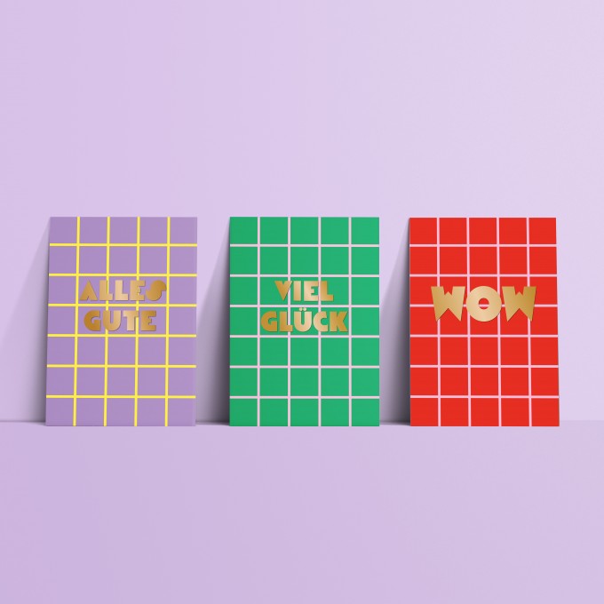 Designfräulein // Postkarten »OroLumi Karos« // Postkartenset // 3er-Set