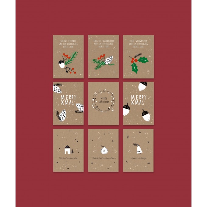 Designfräulein // Weihnachtskarten // Kraftkarton // 9er-Set