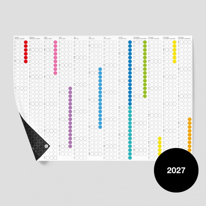 dot on classic rainbow · Jahresplaner 2027 mit Klebepunkten · 100x69 cm