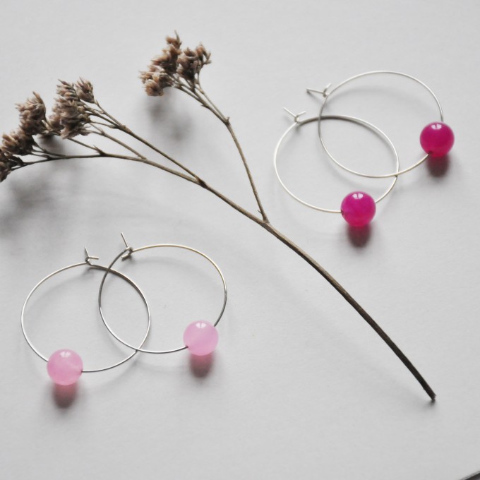 nahili CREOLEN  "rose or pink" Ohrringe Naturstein gold oder silbern flieder pink rosa Stein 