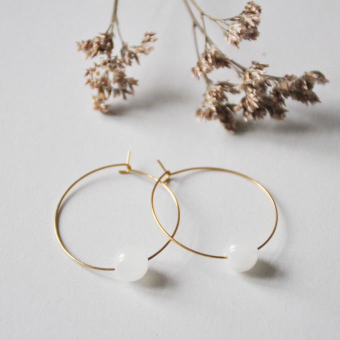 nahili CREOLEN "simple" Ohrringe  Jade Halbedelstein gold oder silbern Naturstein