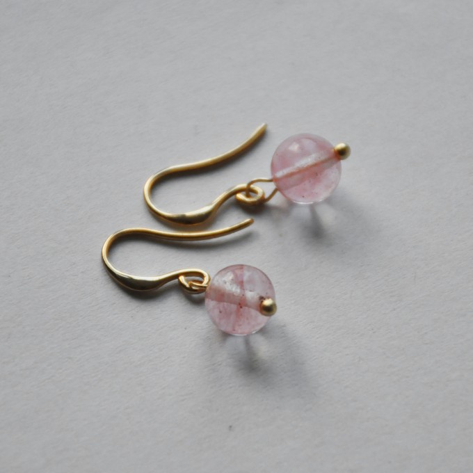 nahili OHRRINGE simply beautiful  "ROSE" Rosenquarz Edelstein & 14K Gelbgold plattiert
