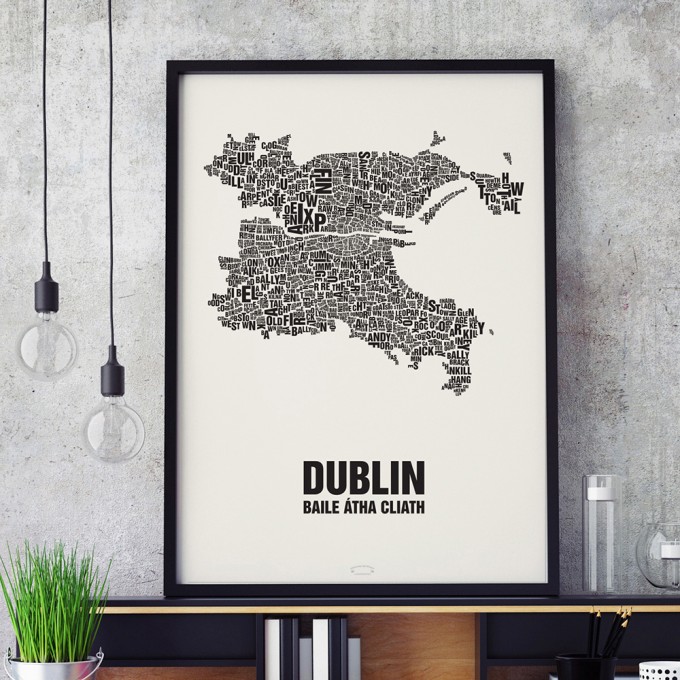 Buchstabenort Dublin Stadtteile-Poster Typografie Siebdruck