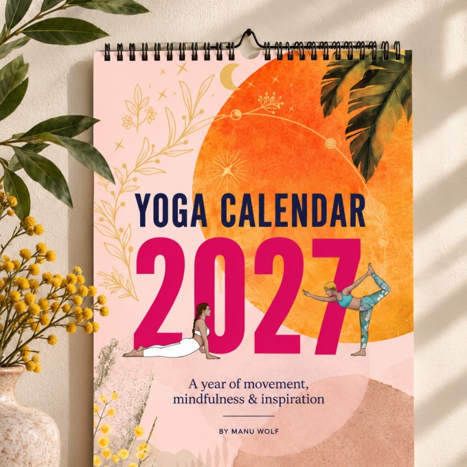 Yoga Wandkalender 2027 | Illustrierter Kalender | Feminine Designs für Achtsamkeit & Selbstliebe | engl.