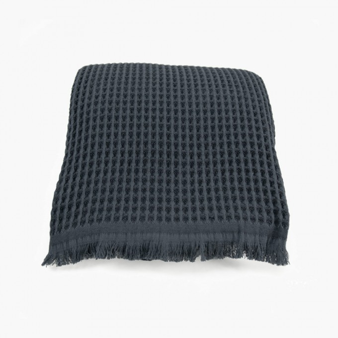 Yolunda Waffelpique-Decke, Plaid Kare graphitgrau