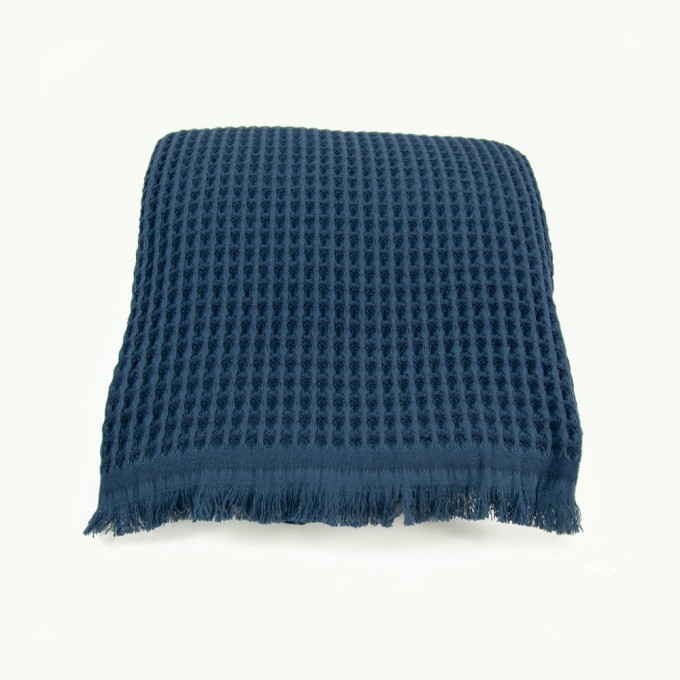Yolunda Waffelpique-Decke, Plaid Kare stahlblau