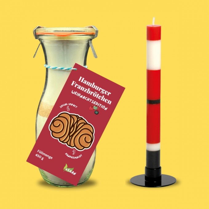 Franzbrötchen Geschenkset O du Fröhliche mit Kerze von Picknickliebe