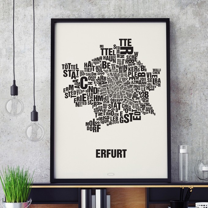 Buchstabenort Erfurt Stadtteile-Poster Typografie Siebdruck