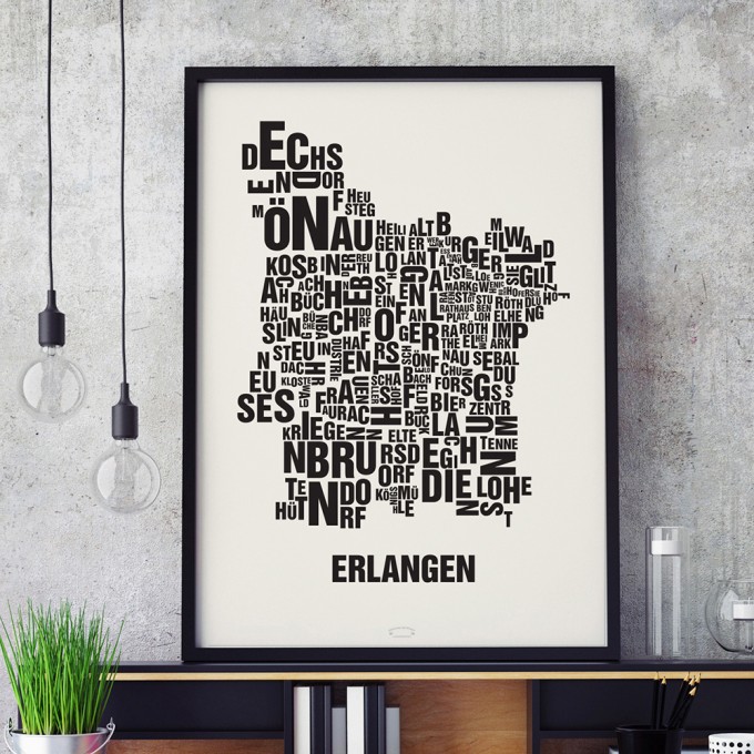 Buchstabenort Erlangen Stadtteile-Poster Typografie Siebdruck