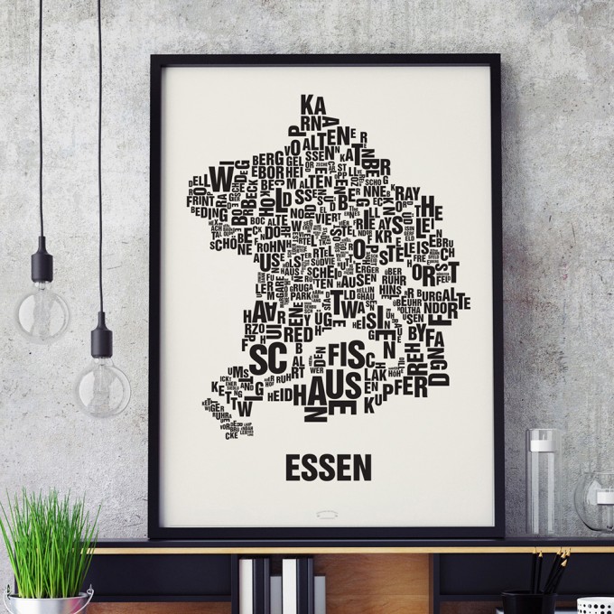 Buchstabenort Essen Stadtteile-Poster Typografie Siebdruck