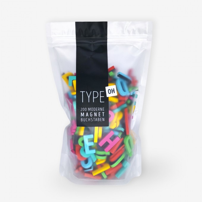 Set mit 200 modernen Magnetbuchstaben, Zahlen & Sonderzeichen. EIN HORN | TYPE OH