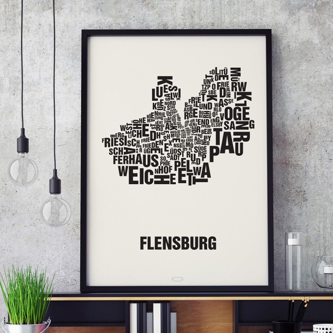 Buchstabenort Flensburg Stadtteile-Poster Typografie Siebdruck