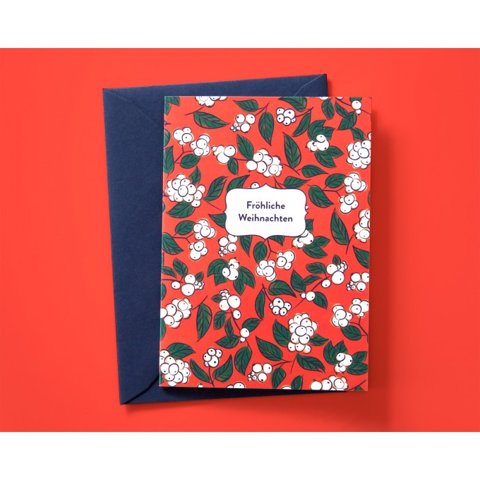 Weihnachtskarte »Fröhliche Weihnachten« mit Schneebeeren-Muster // Papaya paper products