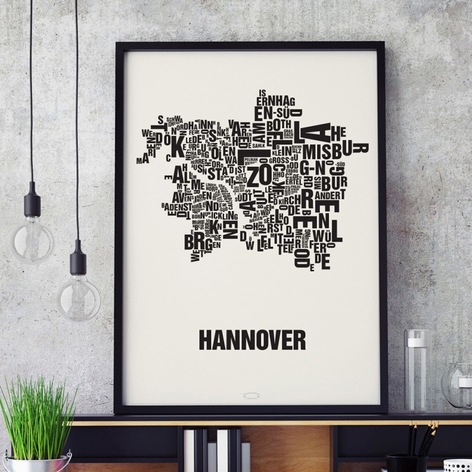 Buchstabenort Hannover Stadtteile-Poster Typografie Siebdruck