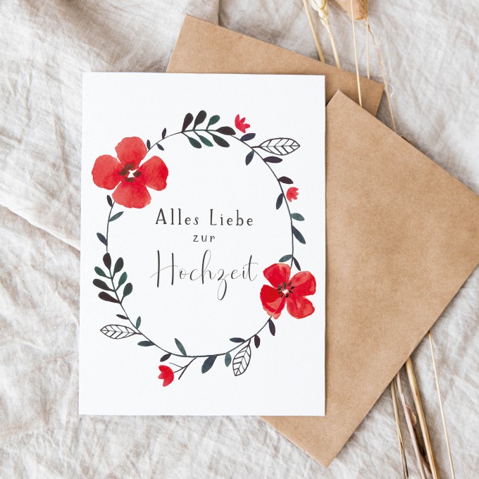 Paperlandscape | Faltkarte | Hochzeitskarte Blumenkranz