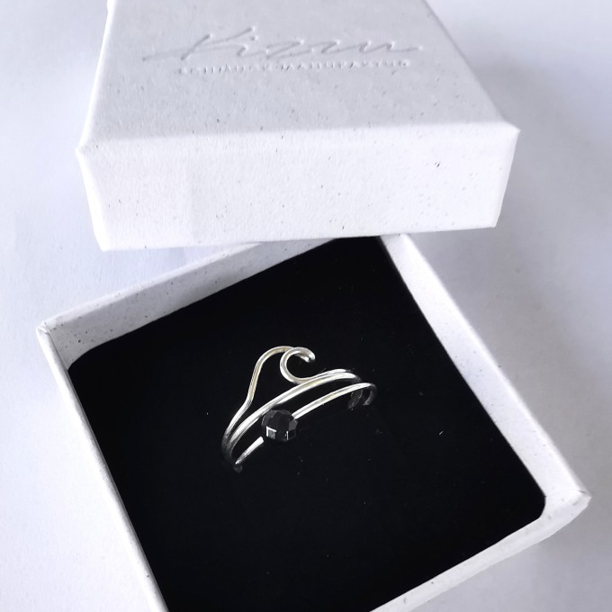 Stacking-Ring-Set mit schwarzem Onyx und Welle - in Sterling Silber - KIZZU Schmuck