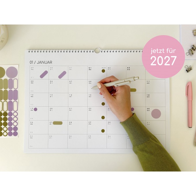 Kalender 2027 mit Aufklebern A4/A3 - SANS.