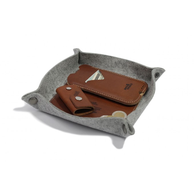 Aufbewahrungsschale, Schlüsselabage, Taschenleerer CORBY - Natur Leder, 100% Merino Wollfilz