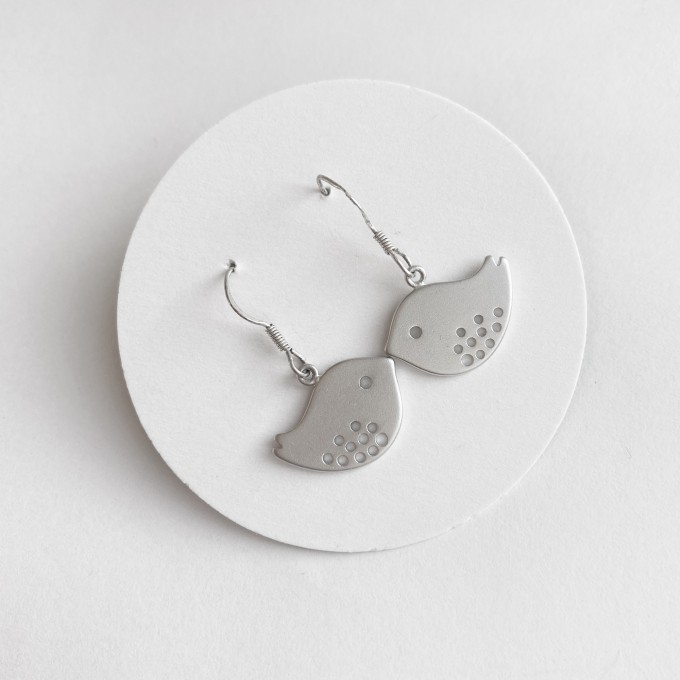 na.hili OHRRINGE UNIKAT "little birds" *Weißgold* 925 Silber 