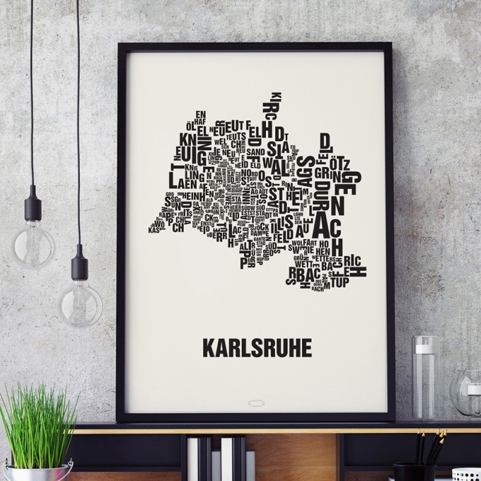 Buchstabenort Karlsruhe Stadtteile-Poster Typografie Siebdruck