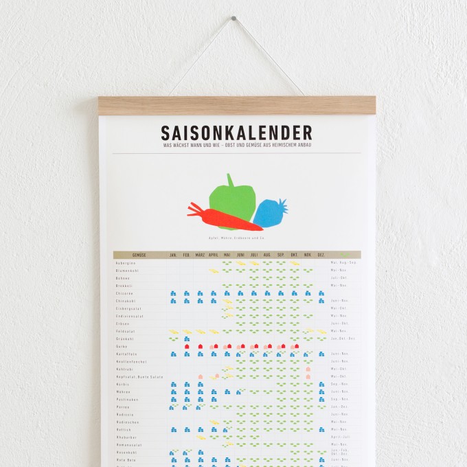 Set / Saisonkalender + Magnetische Posterleiste Eiche A3