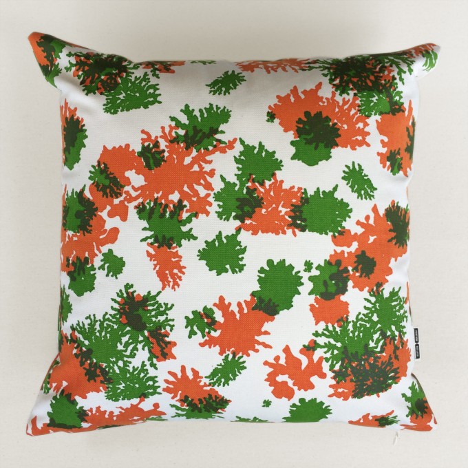 Print now - Riot later ● Kissen Koralle grün/orange, Stoffsiebdruck